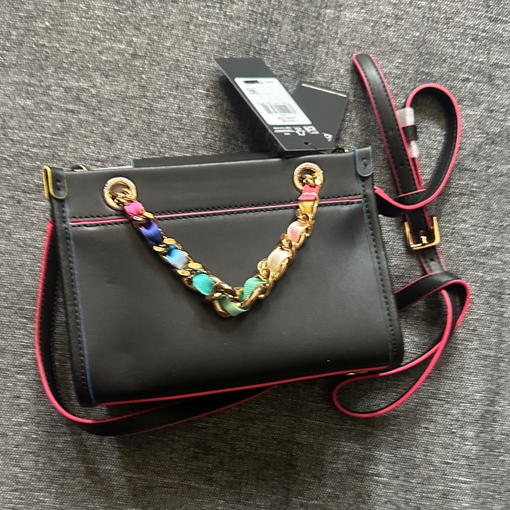 Karl Lagerfeld Black Crossbody with Rainbow-Trim Gold Chain SAVOIE - Picture 4 of 6